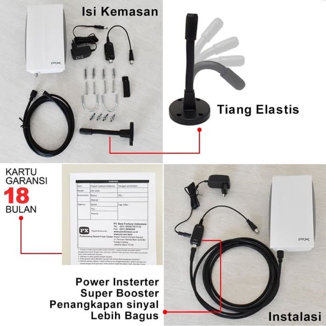 Antena TV Digital Analog Indoor Outdoor Antenna PX DA-5200 Kabel 12 Meter + Booster