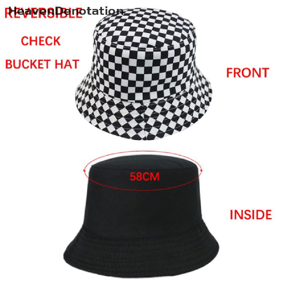 [HeavenDenotation] New Black White Plaid Check Bucket Hats Fishing Caps Women Mens