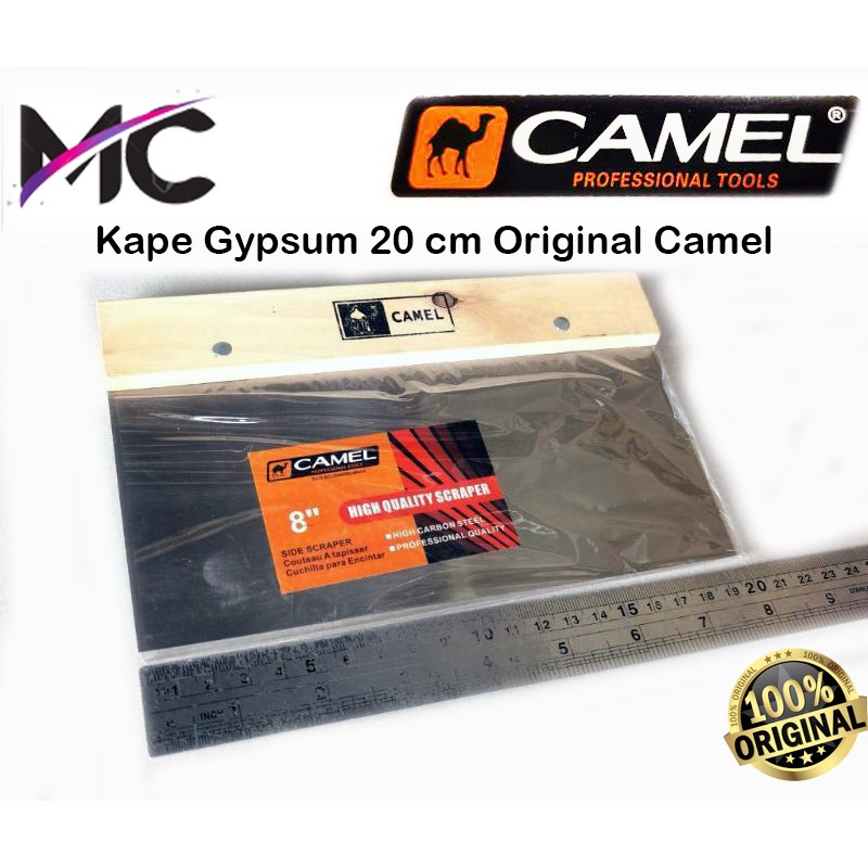 Kape Gypsum Camel 8 inch Sekrap Stainless Gagang Kayu Gypsun Plafon Tembok Plamir Kompon