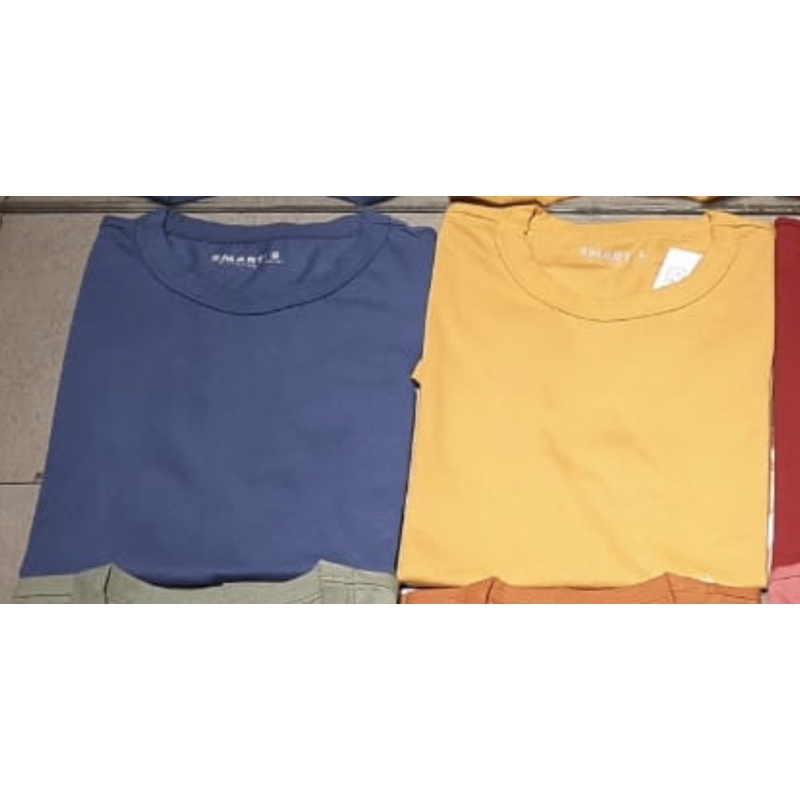 GIORDANO Original SMART Crew Neck TEE Kaos Oblong Katun Polos Wanita - Biru Kuning