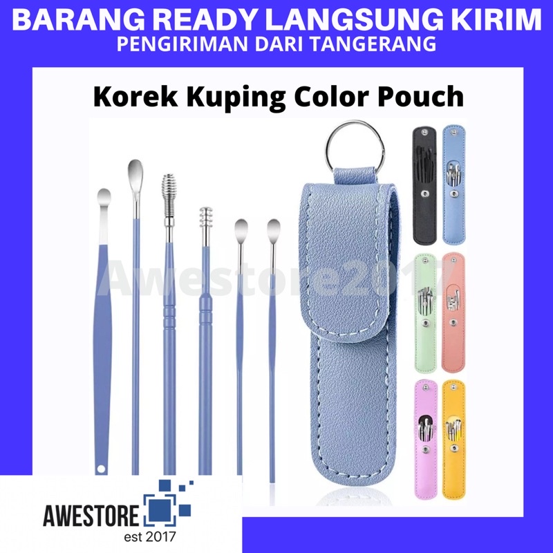 Korek Kuping Gantungan Kunci Pouch Kulit Earpick Ear Wax Pick Key Ring