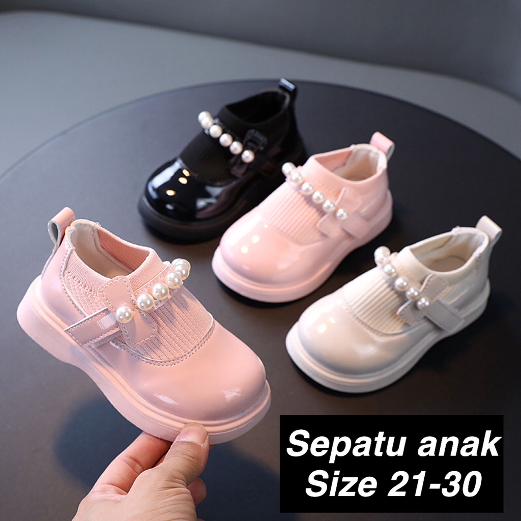 (LOLI-JKT) SP-LIK SEPATU ANAK MUTIARA PITA SIZE 21-30