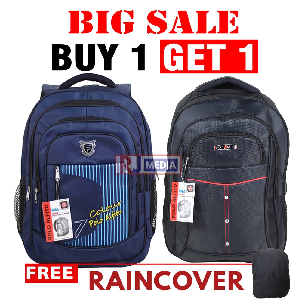 BUY 1 GET 1 FREE Tas Gendong Polo Alfito Ransel Punggung Laki-Laki SMP SMA BagPack Cowo Kuliah Kerja