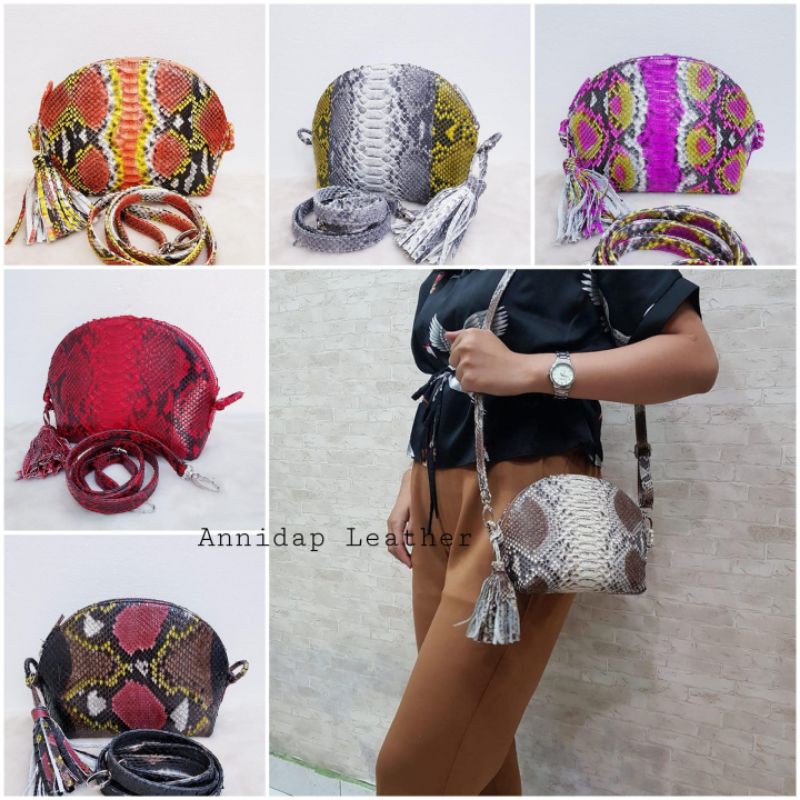 Tas/Dompet Kulit Ular Oval Tali Panjang