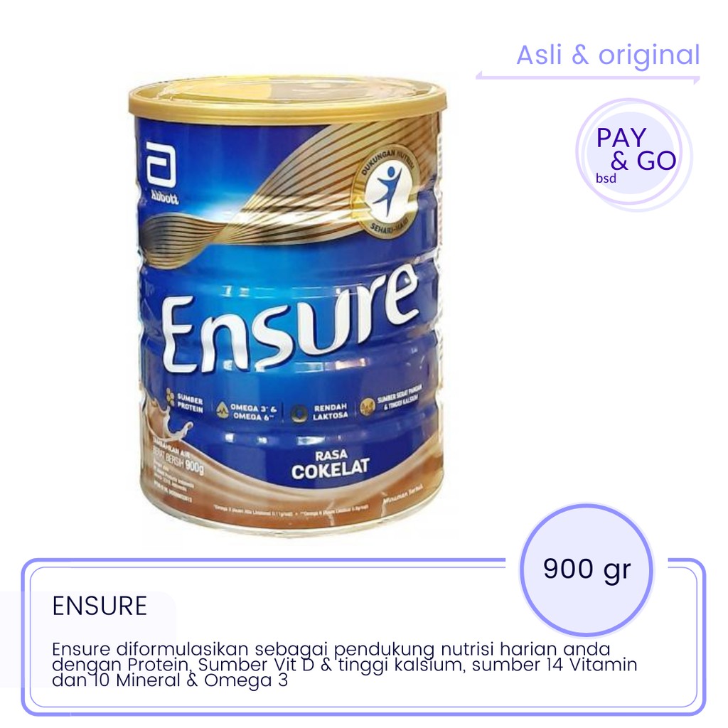 ENSURE COKLAT CHOCOLATE 900 GR SUSU NUTRISI DEWASA RENDAH LAKTOSA