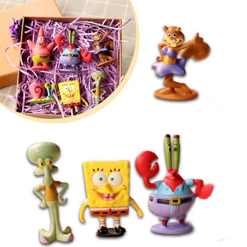 10pcs/8pcs/6pcs Set SpongeBob Squarepants Figure Patrick Star Figurine Boneka Mainan Topper Kue