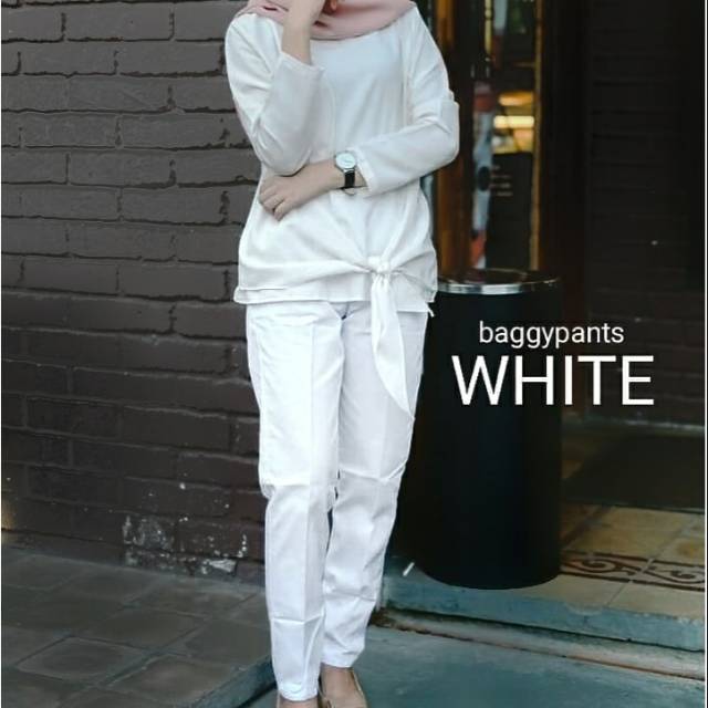 CELANA WANITA WHITE BAGGY PANTS AMERICAN DRILL SERI A