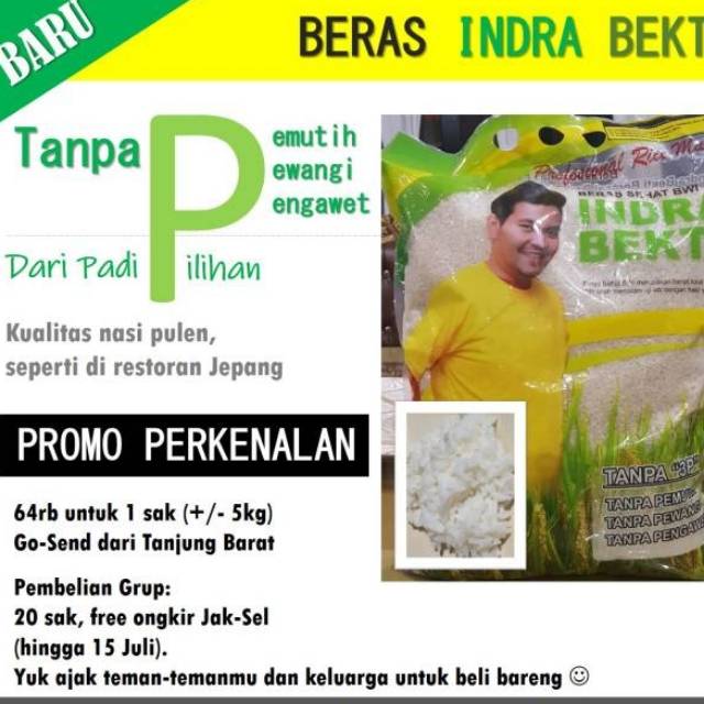 

Beras sehat indra bekti (indramayu berkialitas tinggi)