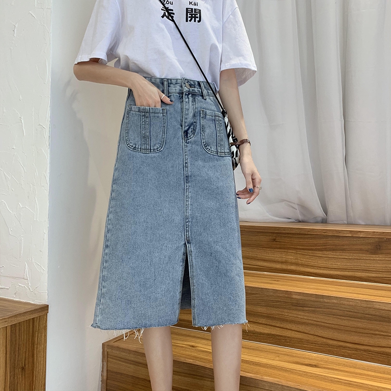 yikoo-Rok denim wanita korean style skirt midi / maxi skirt