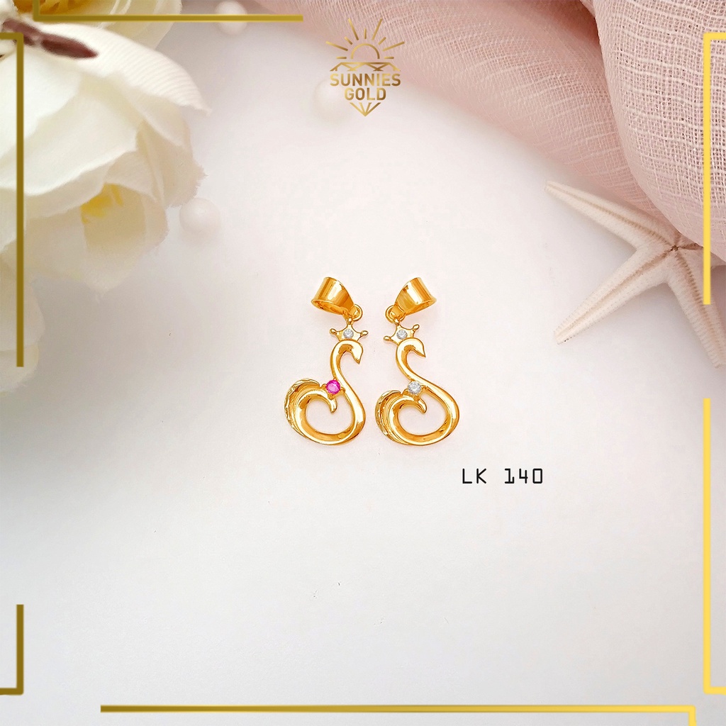 LIONTIN KALUNG EMAS ASLI KADAR 375 8K MODEL KASUAL HURUF S ANGSA MINI MAHKOTA CANTIN KALUNG KOREA - 