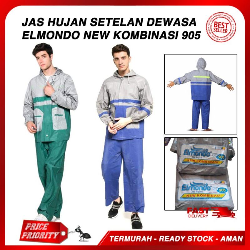 Jas Hujan Setelan Dewasa New Kombinasi - Elmondo 905 Elmondo jas hujan pria setelan jaket baju celana dewasa mantel ujan tebal