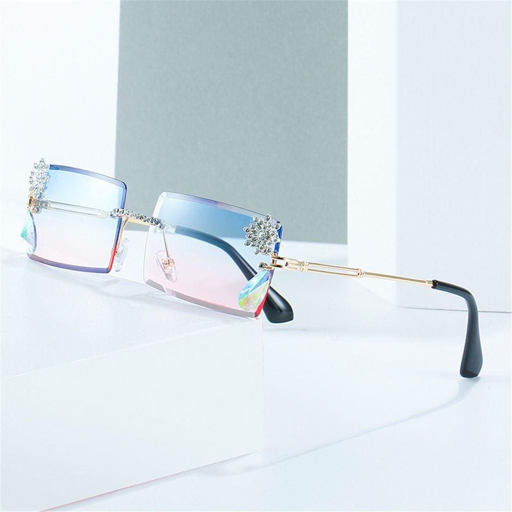 R-flower Rimless Sunglasses Women UV Protection Diamond Eyewear y2k Kacamata Matahari