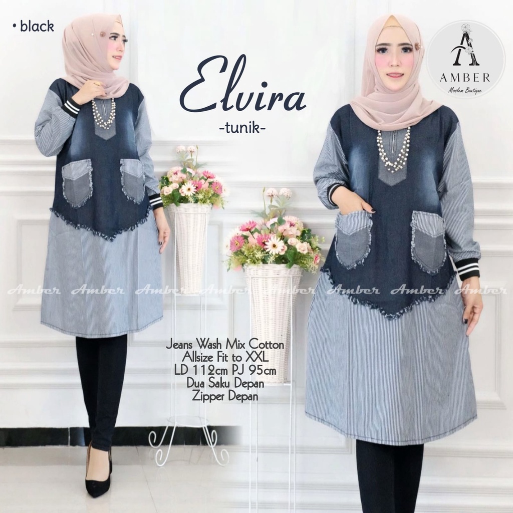 elvira tunik atasan wanita jumbtunik levis baju muslimah jeans wanita murah