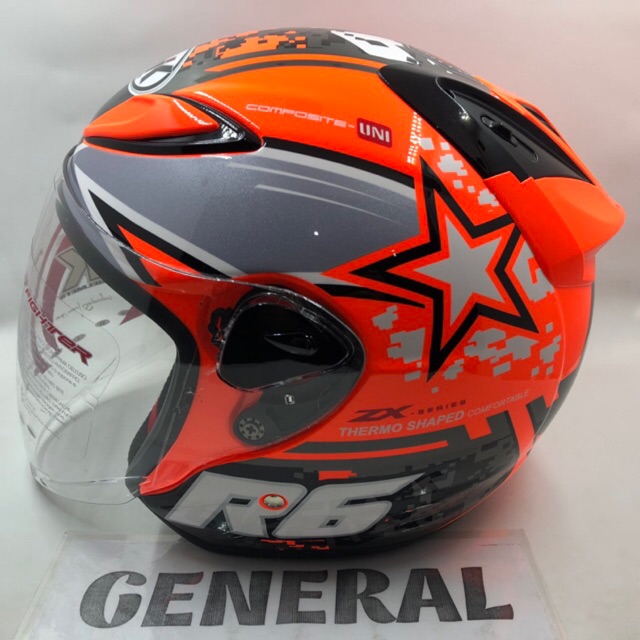 Helm NHK R6 Motif Pixel Orange Fluorecent Jingga Flo