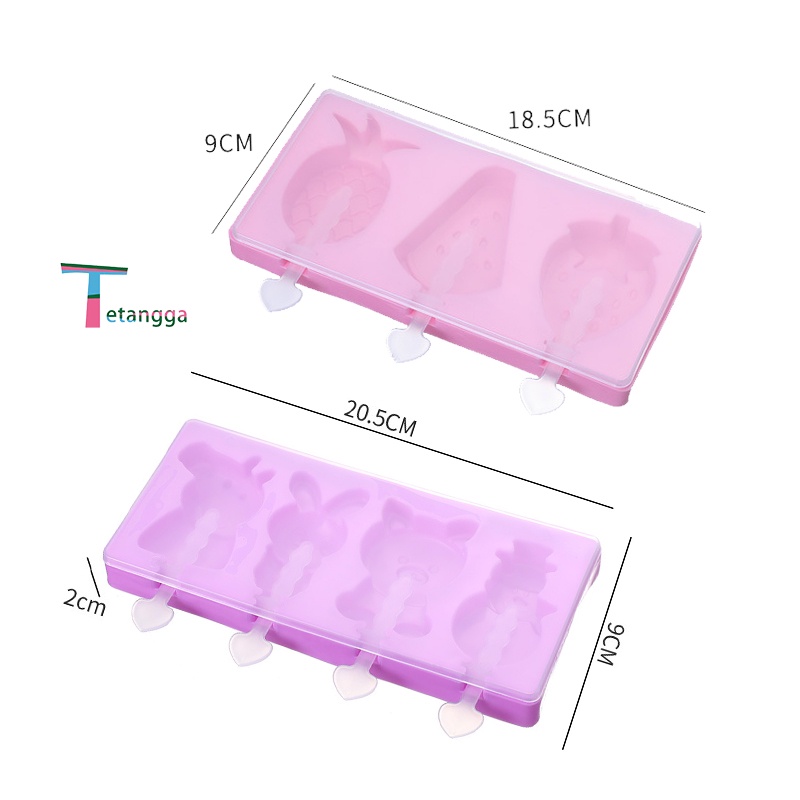 Cetakan Es Krim Pudding Silikon 4 Slot / Es Loli DIY Lucu Unik Bunga Love Kaki Penutup 3 Kotak Ice Cube Tray Cetakan Es Batu Ice