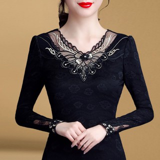  Kaos  T shirt Wanita  Model Kerah  Tinggi  Dengan Bahan Lace 