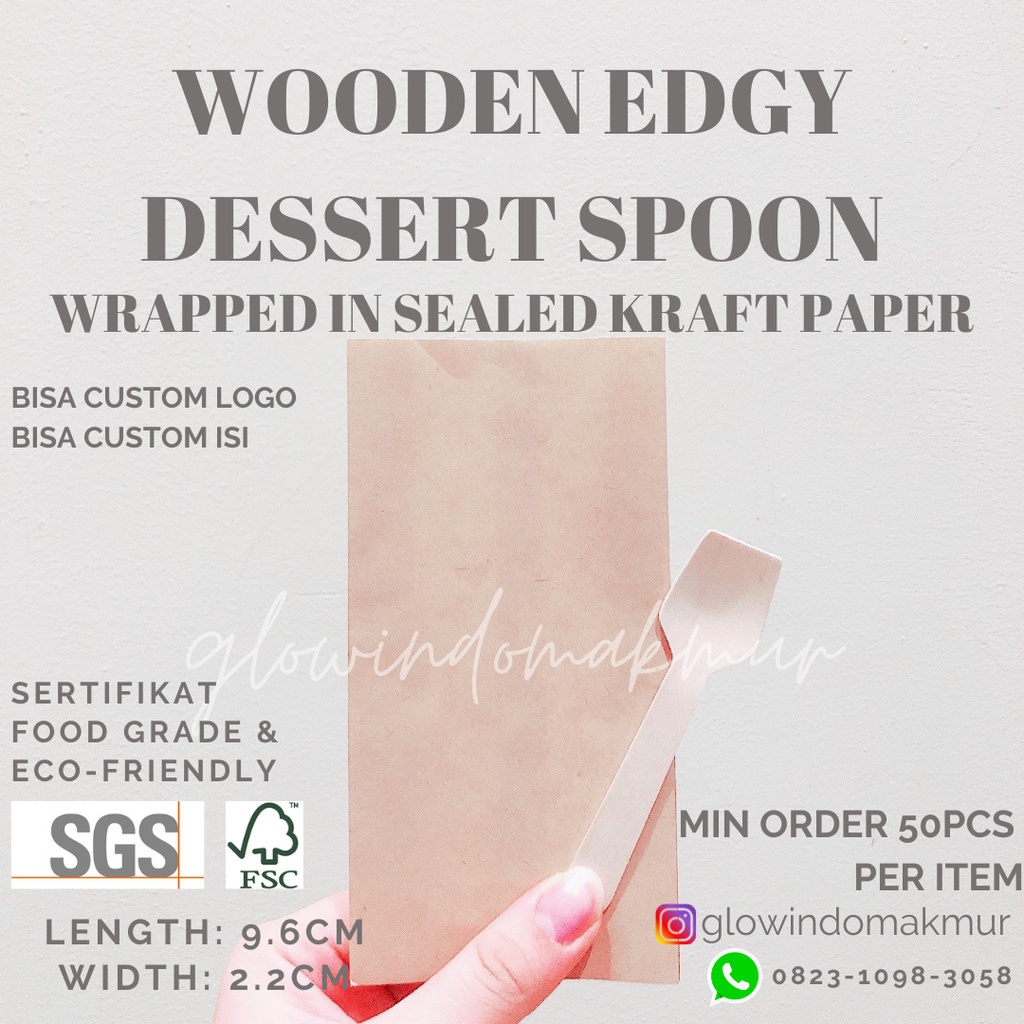 SET Sendok Dessert Kayu 9.6cm Cover Kraft Paper SEALED Tertutup Rapat HIGIENIS