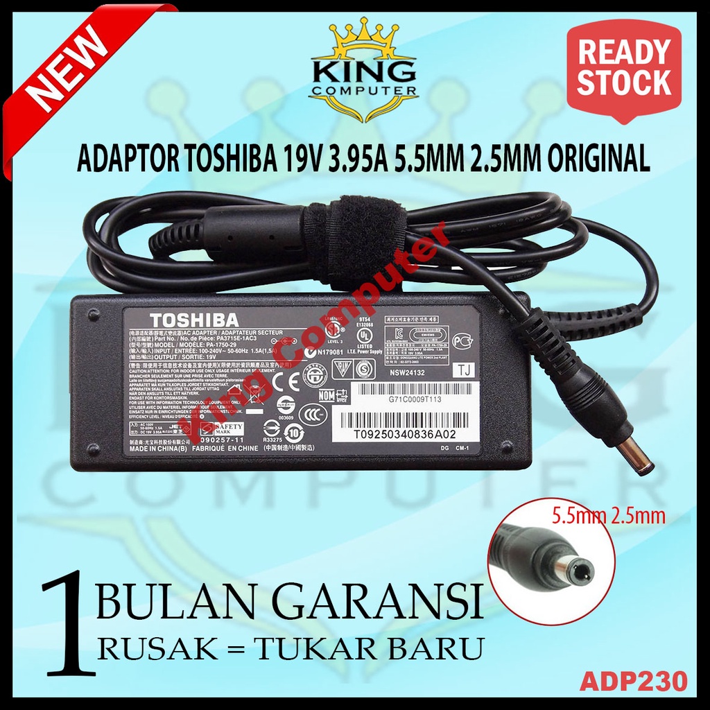 Adaptor Charger Laptop Toshiba 19V-3.95A ORIGINAL