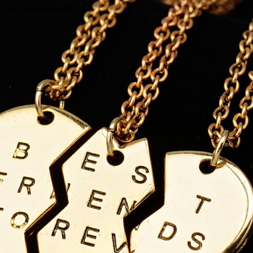 (AdornmentNo1) 3pcs Kalung Rantai Dengan Liontin Hati Motif Tulisan Best Friends Forever Untuk Wanita