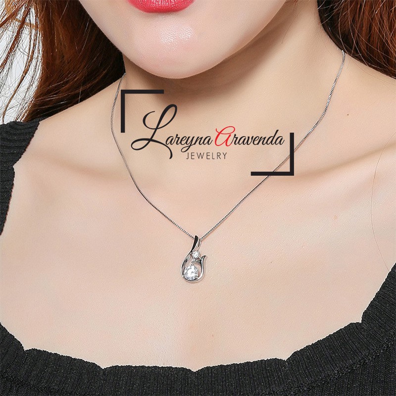 Kalung Titanium Asli + Liontin Model Whale Crystal Kristal Zirconia KL007