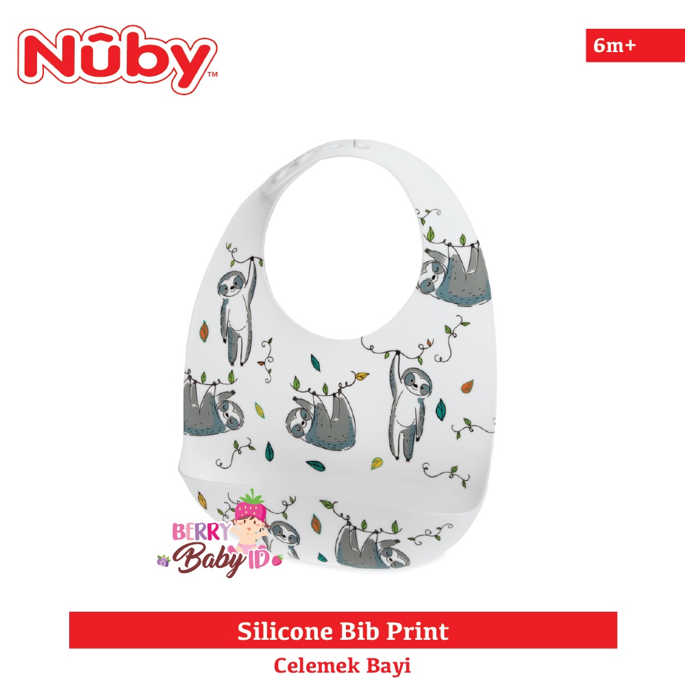 Nuby Silicone Bib Print Slabber Celemek Makan Bayi Silikon BPA Free Berry Mart