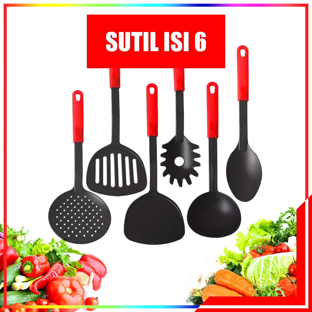 Kitchen Set Tool Spatula Set 6 In 1 - Peralatan Tumis Masak Centong Sutil Spatula Set Alat Masak Isi 6