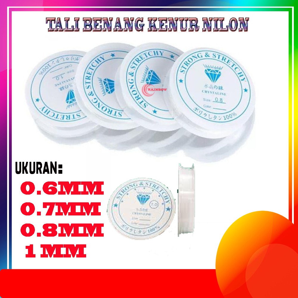 Tali Benang Kenur Karet Nilon 0.6mm 0.7mm 0.8mm 1mm Tali Pancing Gelang Senar Elastis Tali Layangan 