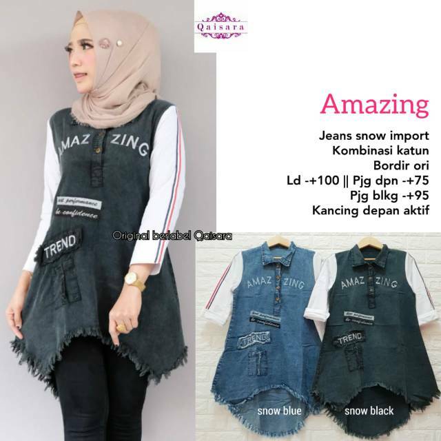 Amazing Tunik Jeans Snow LD 100 Baju Atasan Wanita Dewasa Pakaian Cewek Busui Murah Trend Kekinian 2