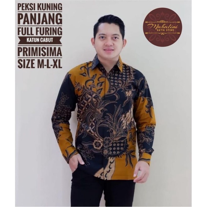 Kemeja Pria Batik Ningrat Kuning Lengan panjang Batik Proboseto kuning furing