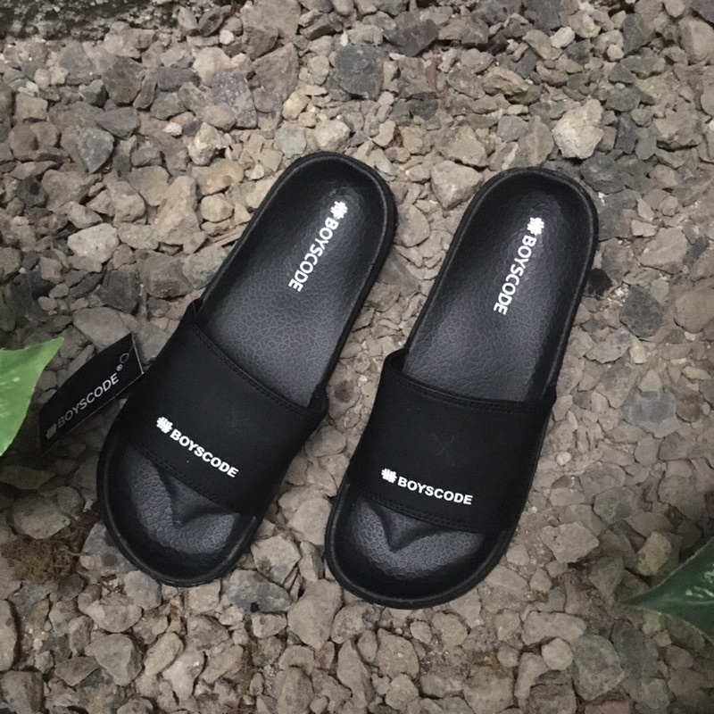 Sandal Slop Pria Wanita BOYSCODE POLOS / Sendal Flip Flop Vans Murah Berkualitas type 3 hitam