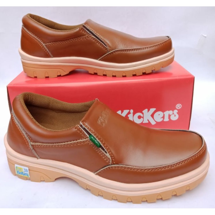 Sepatu kickers kulit pria asli original casual santai kasual slip on tanpa tali terbarumurahselopCOD