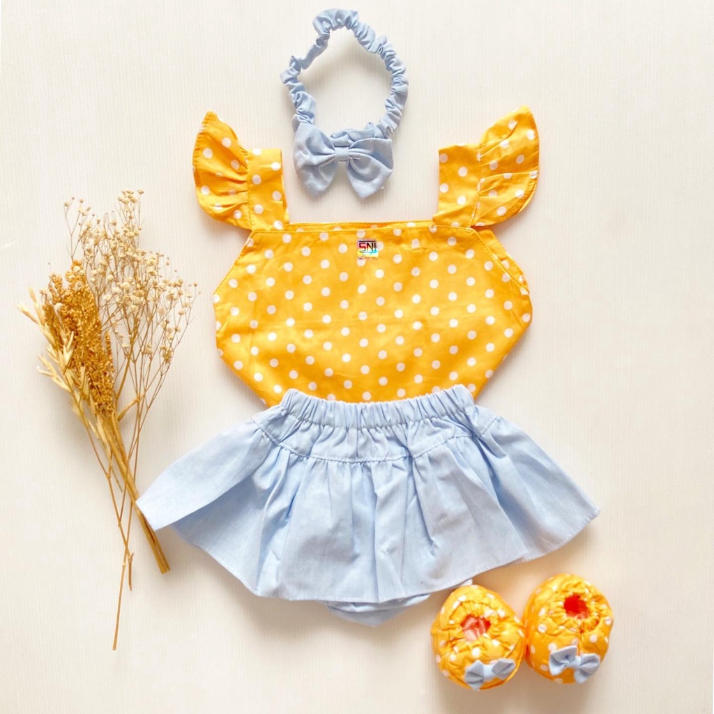 HK Bantal Jumper / Gempita ASTER POLKA BLOOMERS Baju Setelan Jumper Rok Bandana Sepatu Pergi Lucu Fashion Anak Bayi Perempuan Lucu