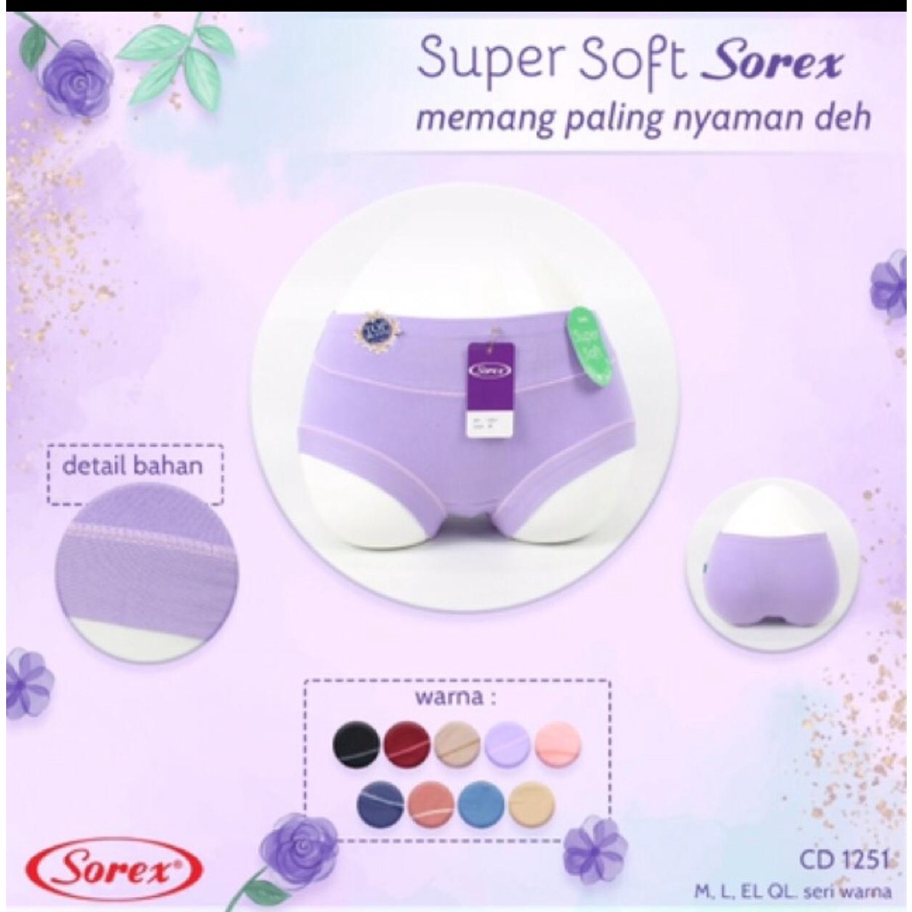 Celana Dalam Wanita 1251 SOREX - CD SOREX 1251 - Super soft KARET LEBAR - CD BASIC 1251 SOREX DENGAN UKURAN MIDI DAN BERBAHAN PREMIUM  SUPER LEMBUT - CD WANITA STRECH - BAHAN SUPER BAGUS DAN LEMBUT - SIZE M L XL XXL - ASLI SOREX - ARA98STORE