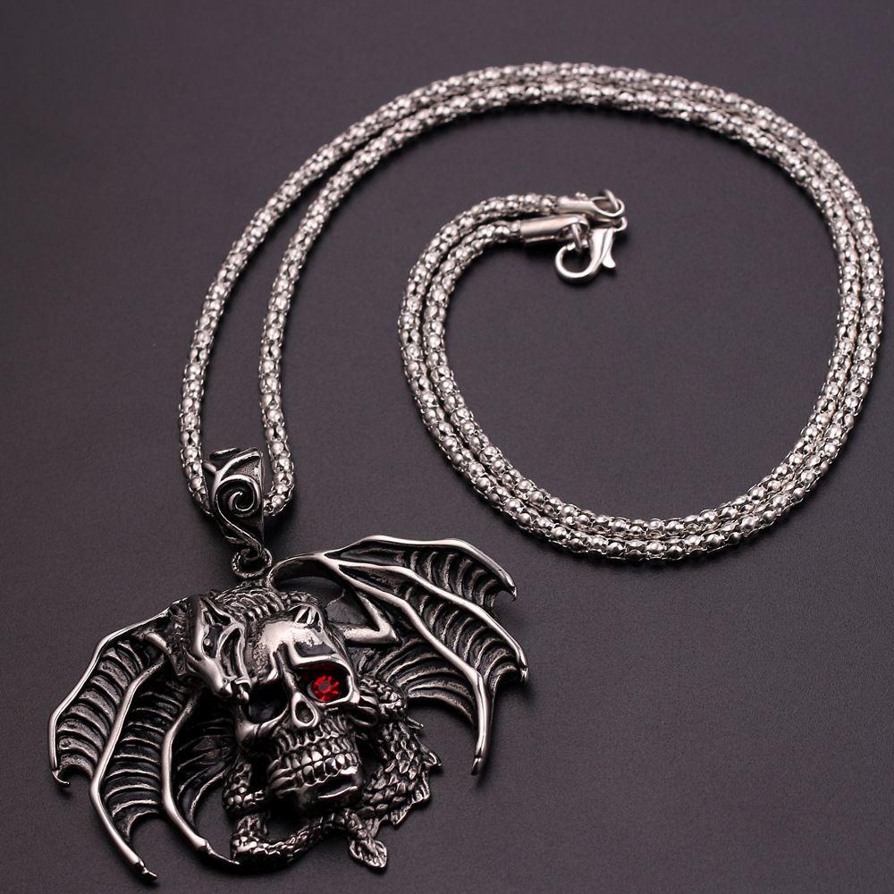 Lily Tengkorak Liontin Pria Biker Gothic Hip Hop Kalung