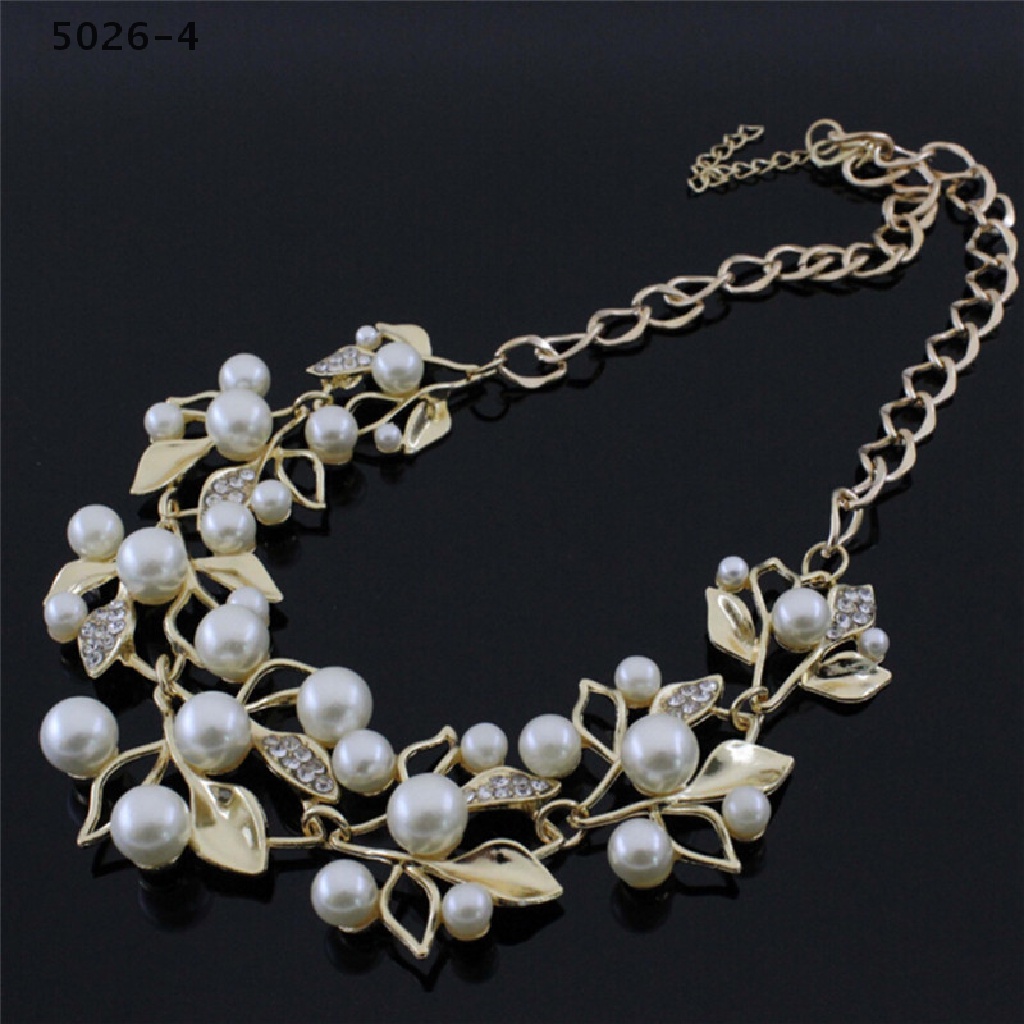 5026-4 Pearls Crystal Tree Leaves Necklace Earring  Elegant Ladies Luxury Jewelry Set  5026-4