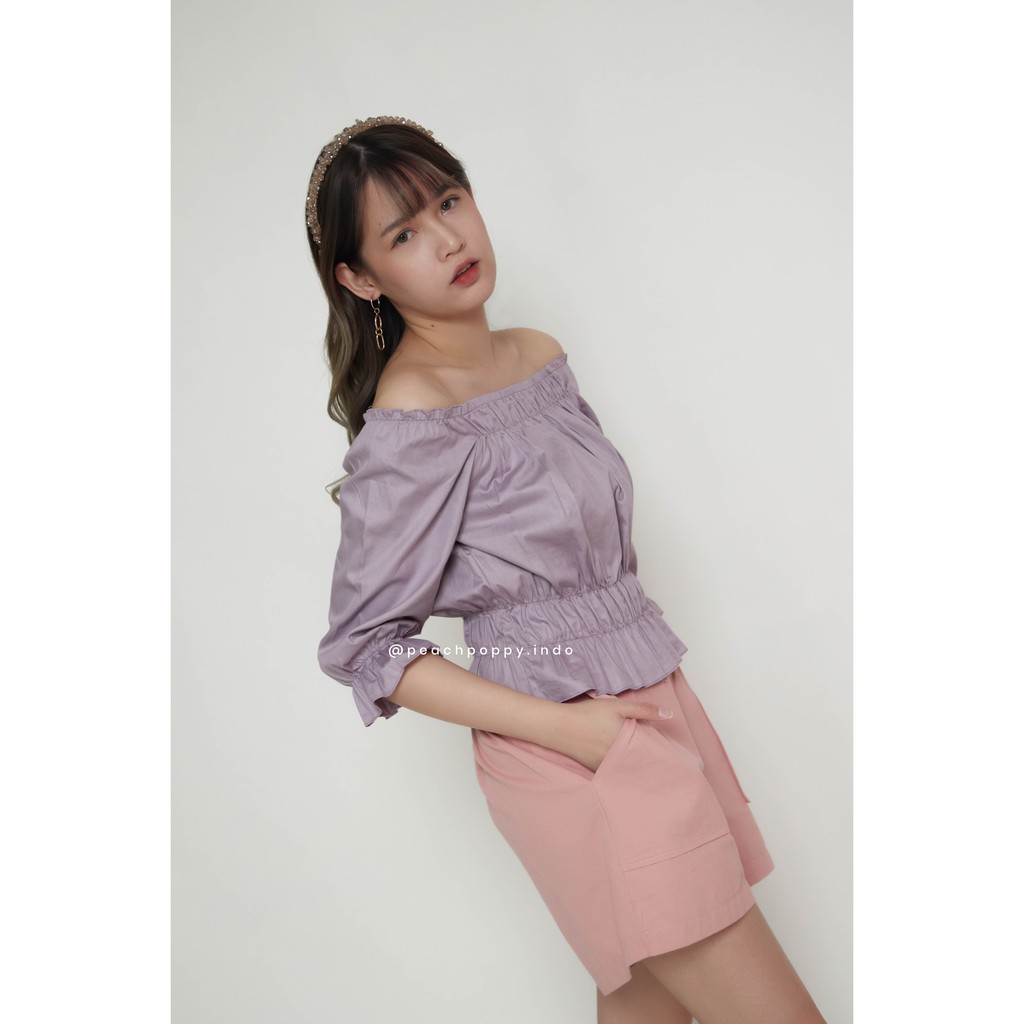 Peach Poppy Daisy Top - Atasan Wanita Sabrina Lengan Panjang All Size