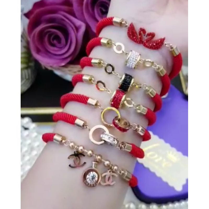 Gelang Tali Merah Asli Titanium Lapis Emas