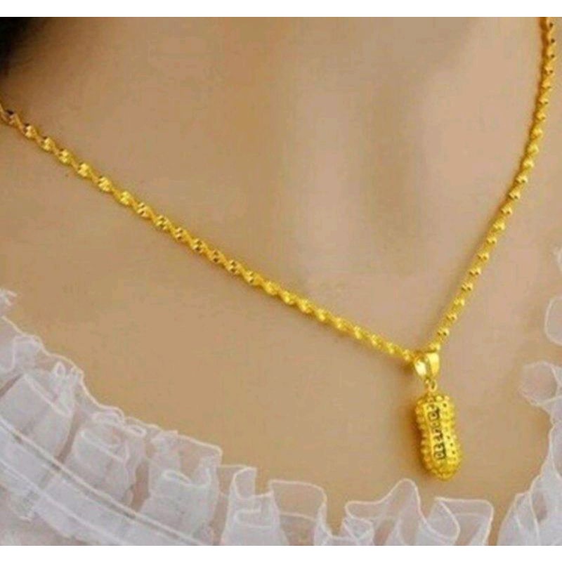 kalung titanium melintir liontin kacang lapis emas24k anti luntur