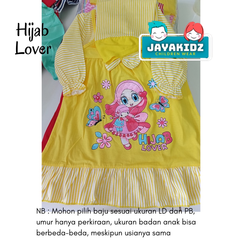 Baju Muslim Gamis Bayi Perempuan Usia Baby Newborn 0 6 12 Bulan - Dress Muslim Anak Bayi Perempuan Lucu 0 6 12 Bulan 1 Tahun Murah-KUNING-HIJAB LVR 01