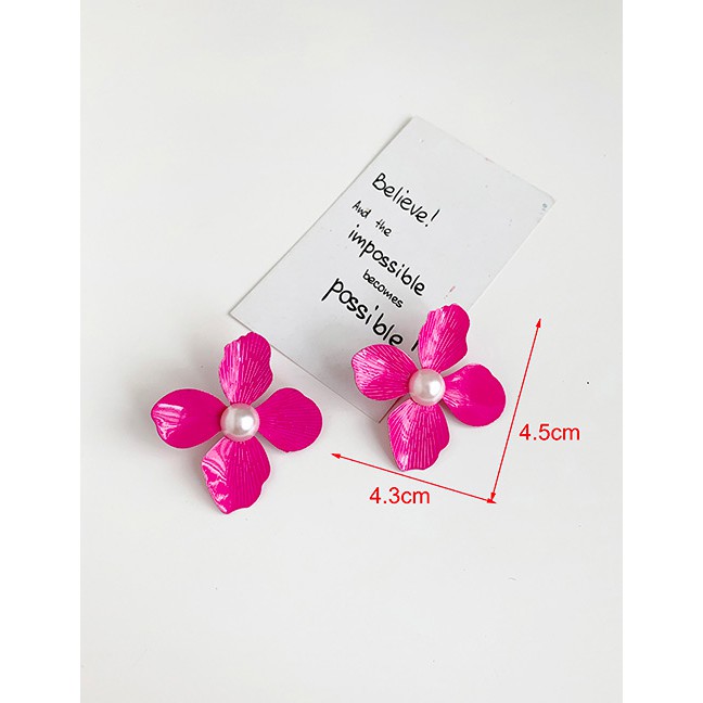 LRC Anting Tusuk Fashion Alloy Pearl Flower Earrings F91345