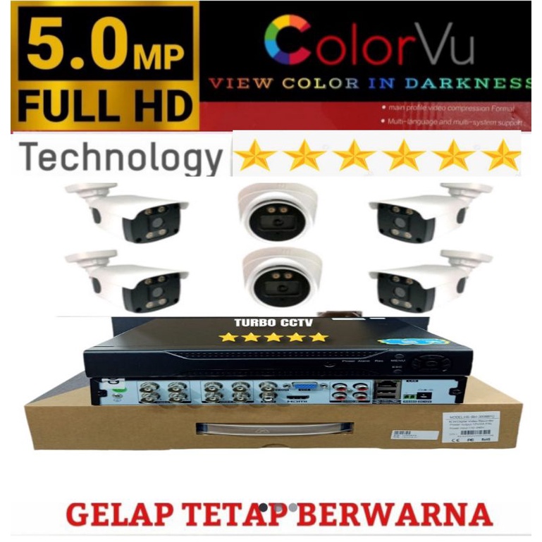 PAKET CCTV COLORVU 8 CHANNEL 5 CAMERA 5MP 1080P TURBO HD KAMERA CCTV - TANDA HARDISK