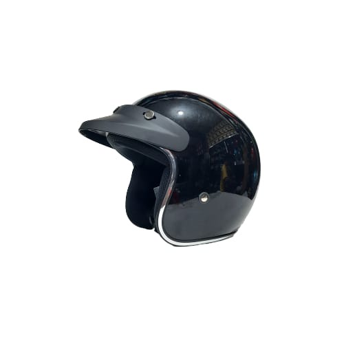 Helm JPX JP New Bigie Retro Hitam Glossy List Chrome Plus Kaca Original