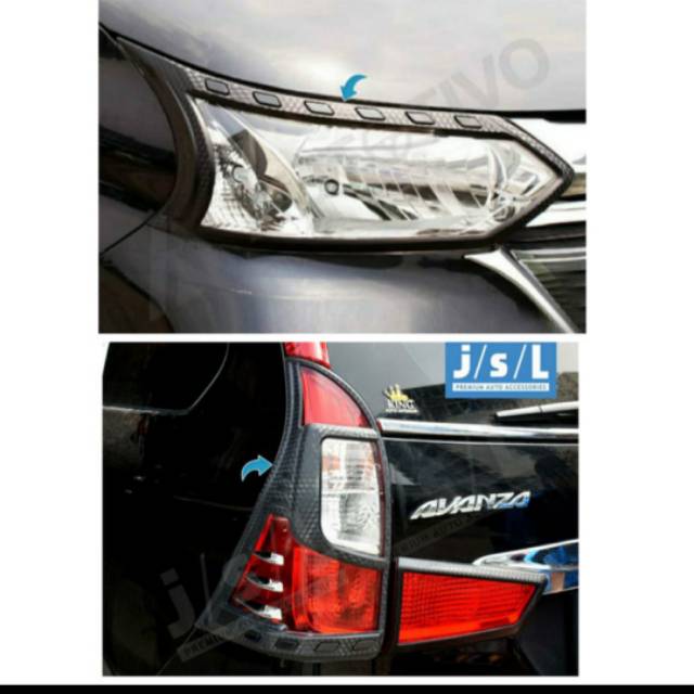 Paket garnish lampu depan belakang Grand Avanza/ Xenia hitam chrome Carbon jsl