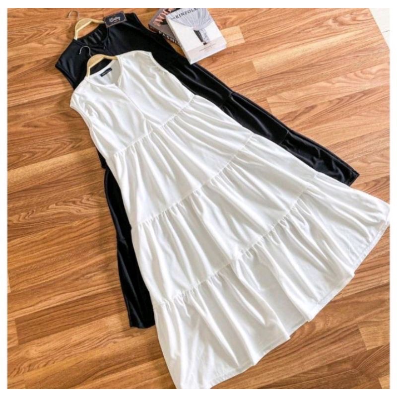 INNER DRESS RUFFLE / LONG DRESS TANPA LENGAN RUFFLE FLOWY DRESS / MIDI DRESS SLEEVELESS TUNIK