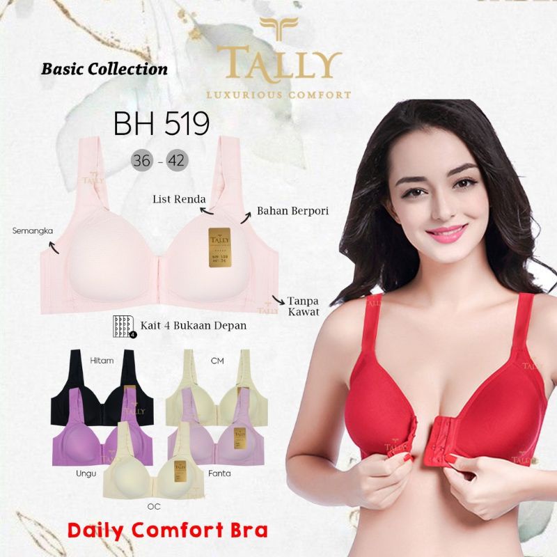 TALLY Bra Fashion 519 Bra Kancing depan Busa Tipis Tanpa Kawat Cup Besar