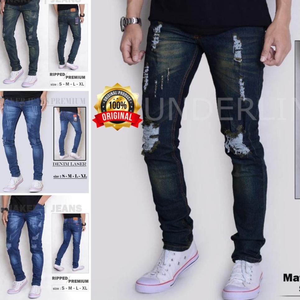 zf-50⭐ Celana Jeans Pria sobek lutut robek ripper premium bioblitz hitam size 27-34 slimfit levis pr