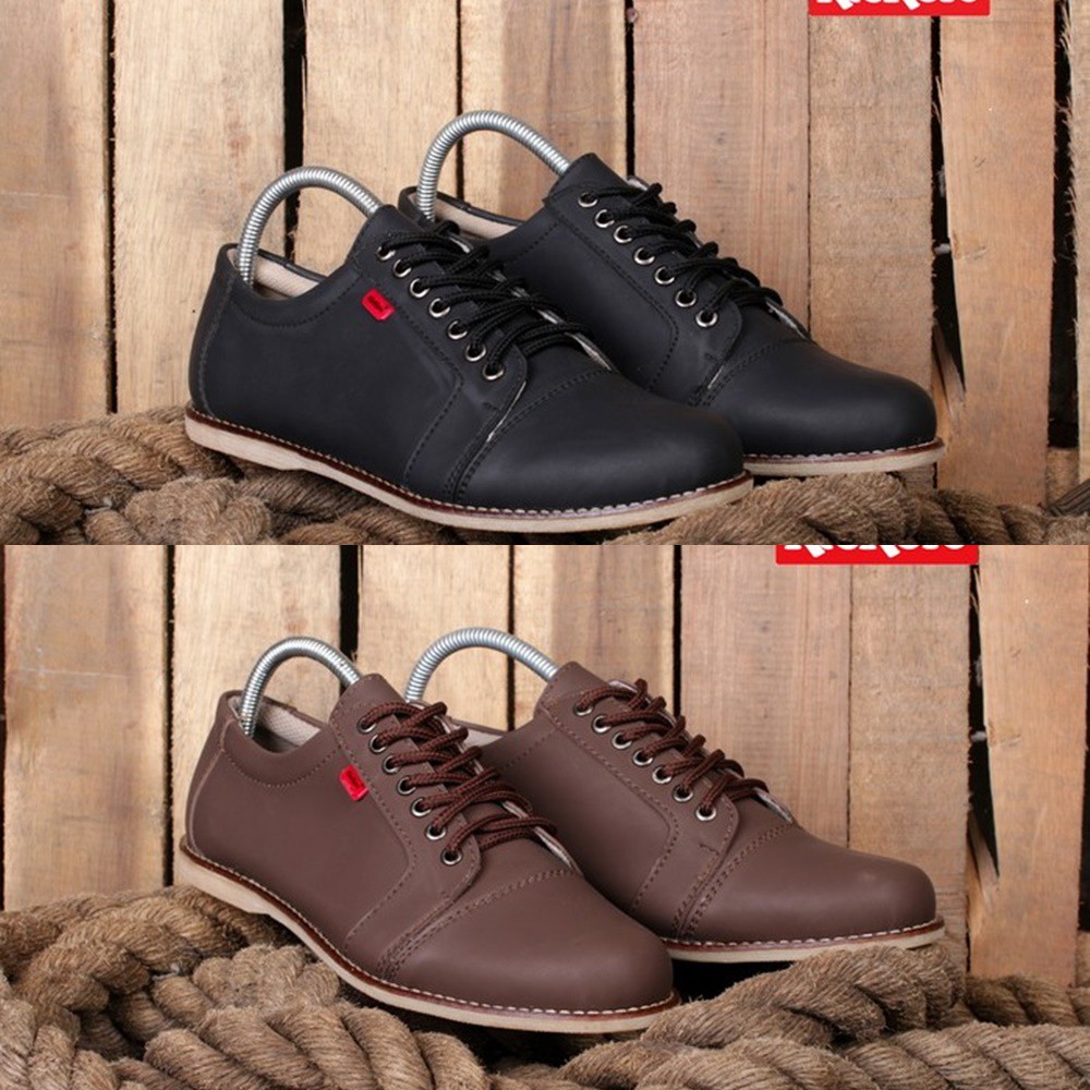 MS Shop - Sepatu Pria Kickers Shaka Coklat Formal Bertali Kasual Kerja Murah Keren Kondangan