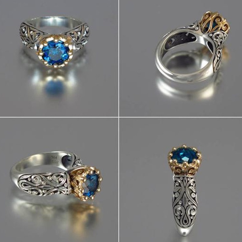 Hu Hu Hu Hu Hu Alat Bantu Pasang Kacamata♡ Cincin Vintage Etnik Lapis Silver Hias Batu Topaz Imitasi Bulat Untuk Wanitahadiah