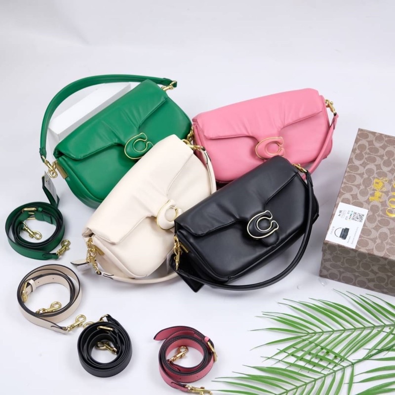 Tas Kulit Selempang Wanita CH Tabby Pillow Large Leather Slingbag Premium Import Hitam Black Putih W