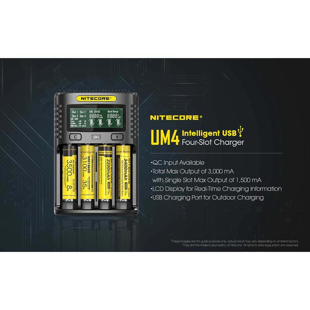 Nitecore Intelligent USB Charger Baterai 4 Slot Li-ion NiMH - UM4-Hitam